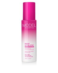 Capped spray bottle of Model in a Bottle from Hollywood Fashion secrets with printed label text