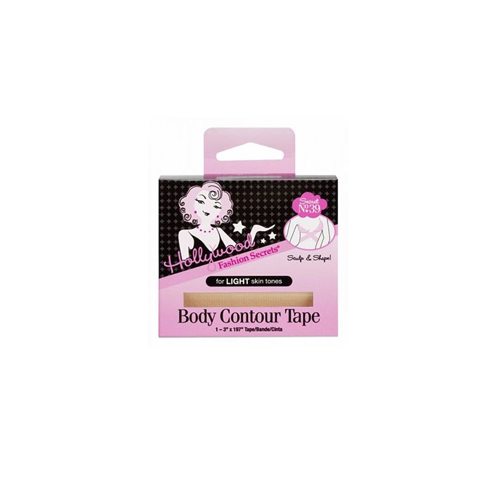 Wide front view of the wall-hook ready retail packaging of body contour tape