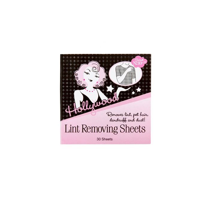 Front view of Hollywood Fashion Secrets lint removing sheets pack with printed text