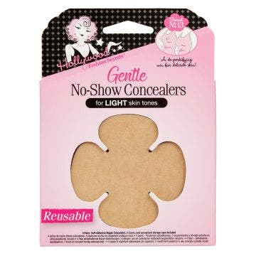 Frontal view of a wall-hook ready packaging of HFS reusable no-show concealer for light skin